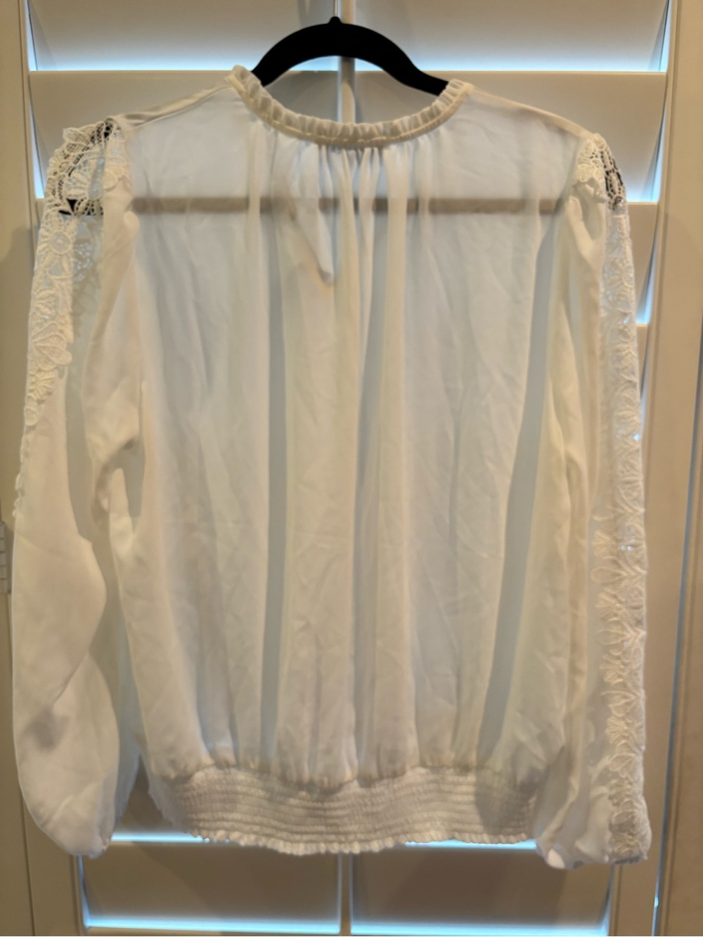 Tahari White V-Neck Lace-Sleeve Blouse - Picture 2 of 8